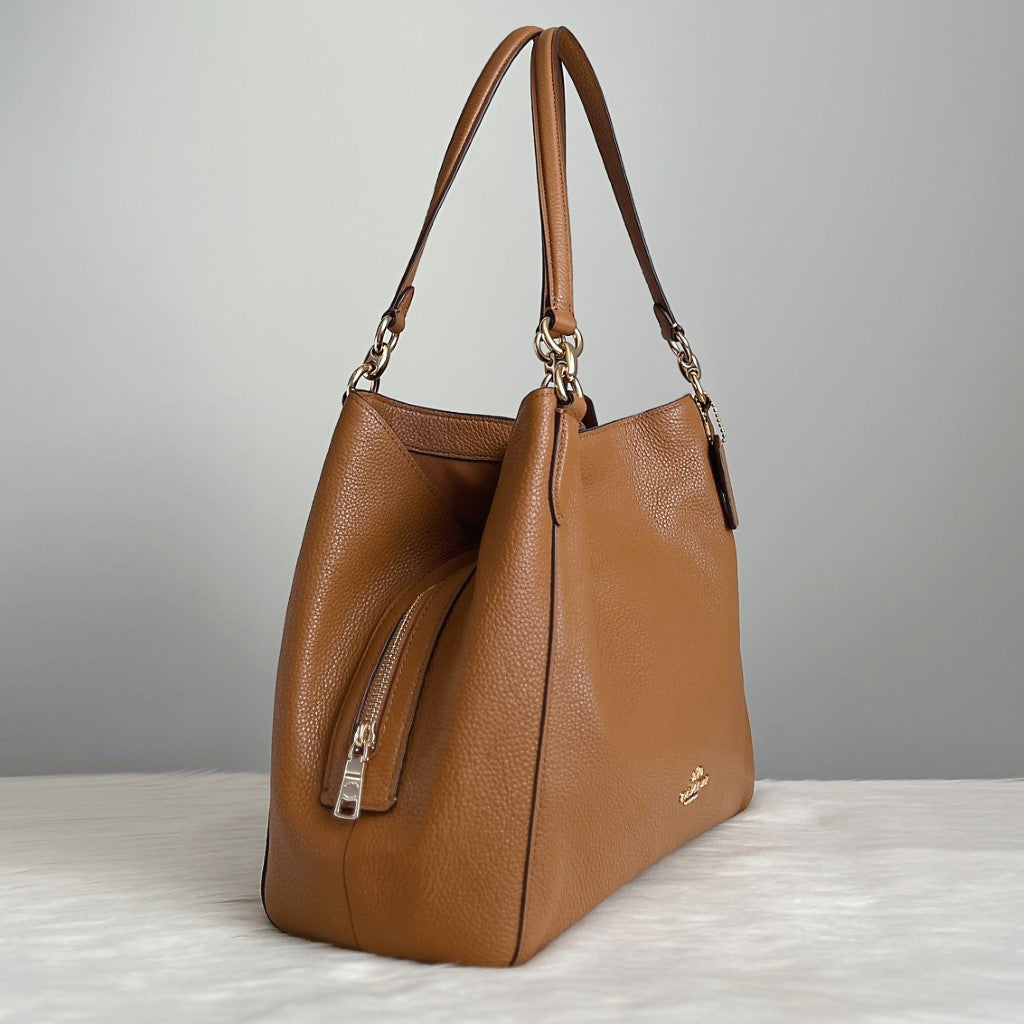 Coach Caramel Leather Triple Compartment Career Shoulder Bag Like New