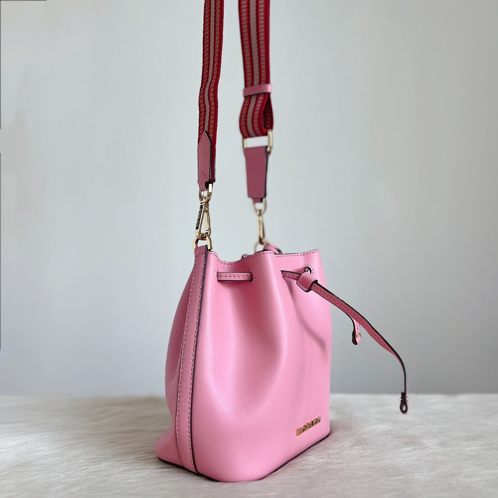 Michael Kors Pink Leather Drawstring Bucket 2 Way Shoulder Bag Excellent