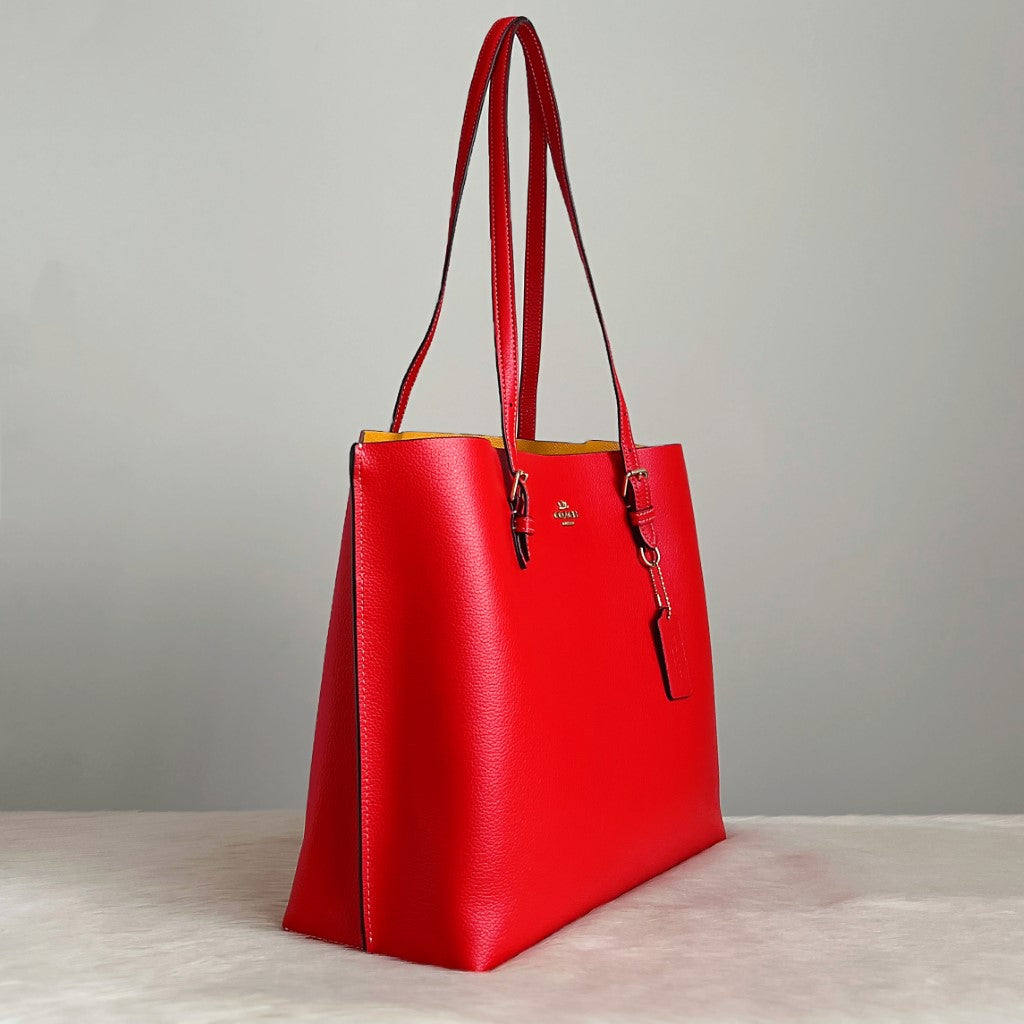 Coach Red Leather Triple Compartment Large Shoulder Bag Like New