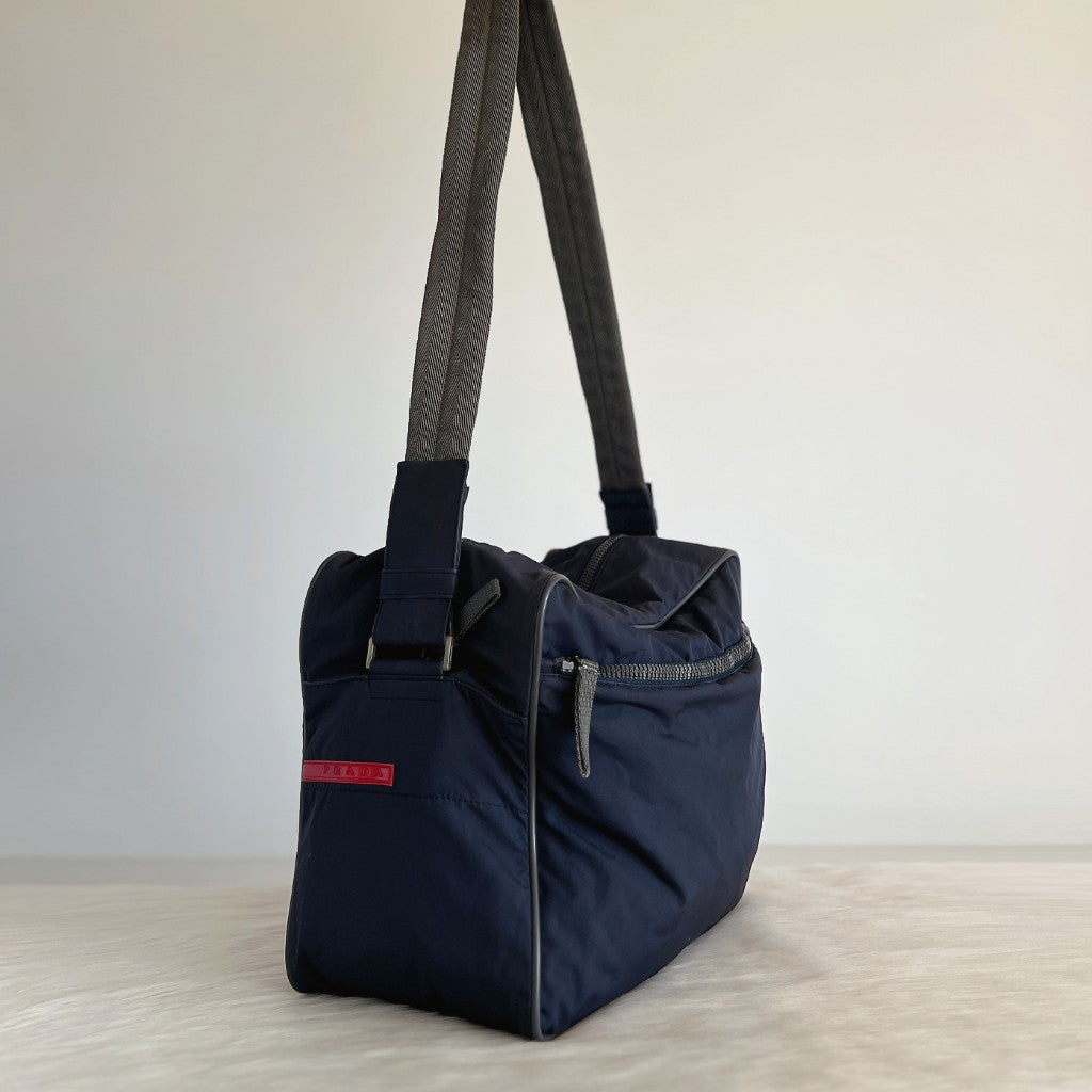 Prada Navy Sports Messenger Double Compartment Carryall Shoulder Bag