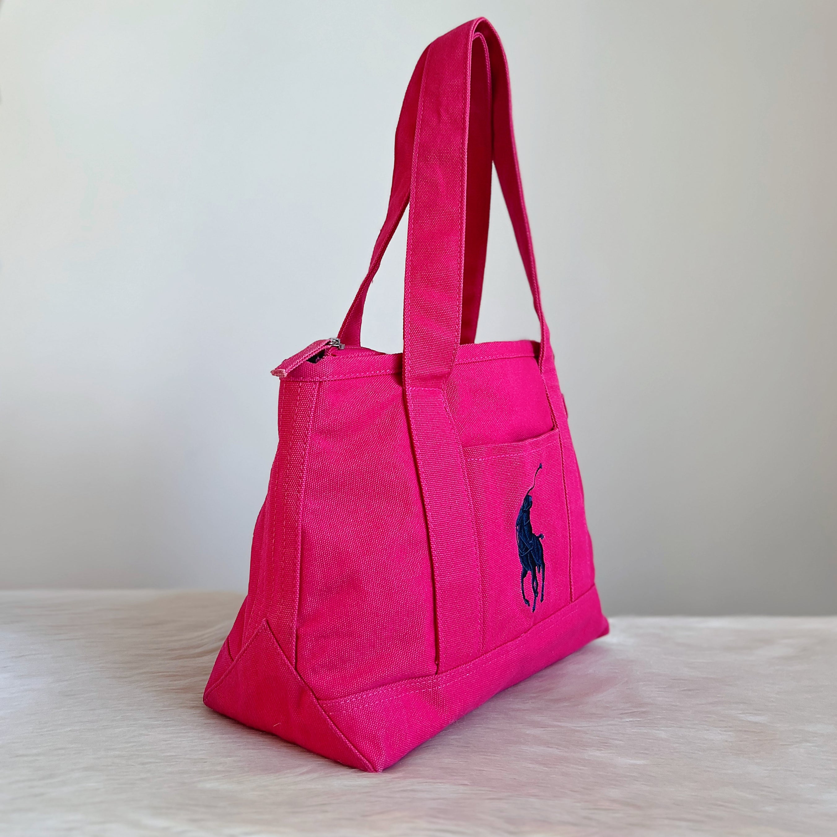 Ralph Lauren Fuchsia Canvas Signature Logo Shoulder Bag