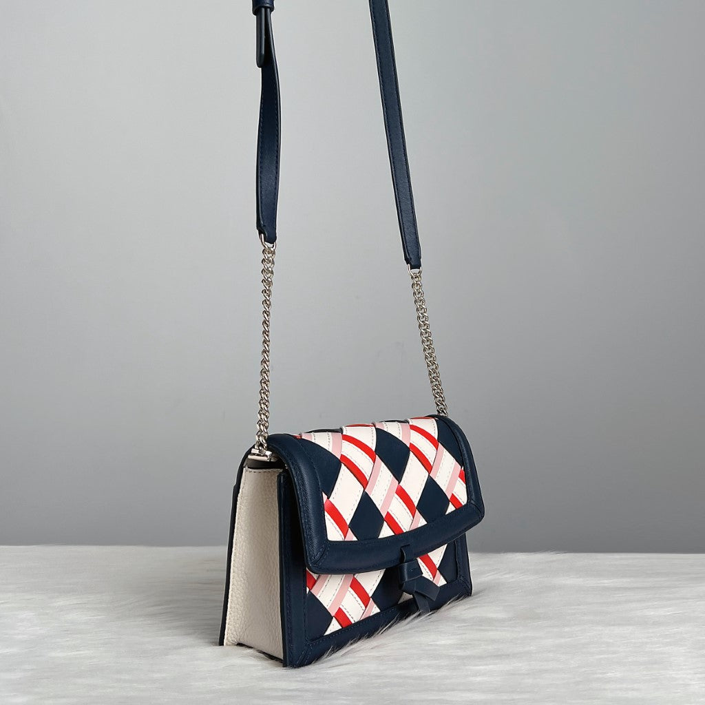 Kate Spade Woven Leather Front Bow Flap Crossbody Shoulder Bag Like New