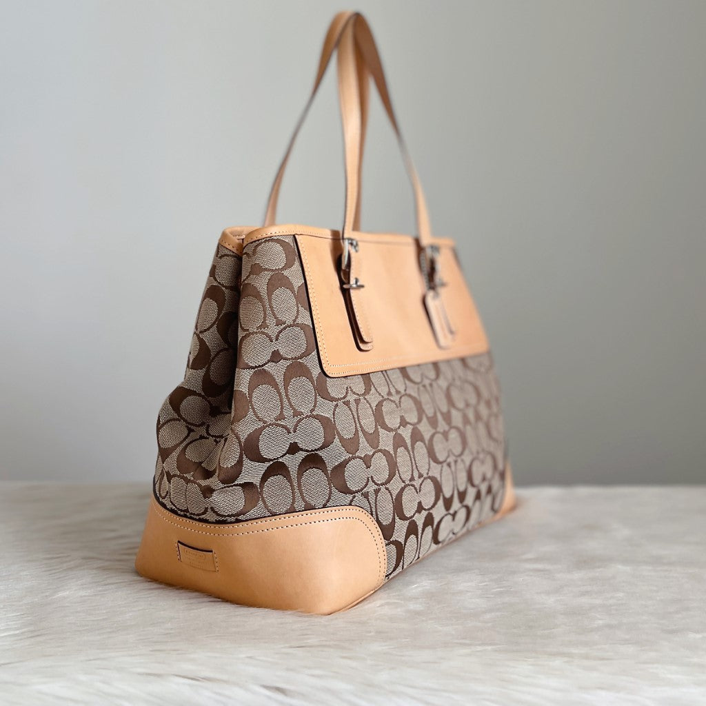 Coach Beige Leather Monogram Patchwork Shoulder Bag