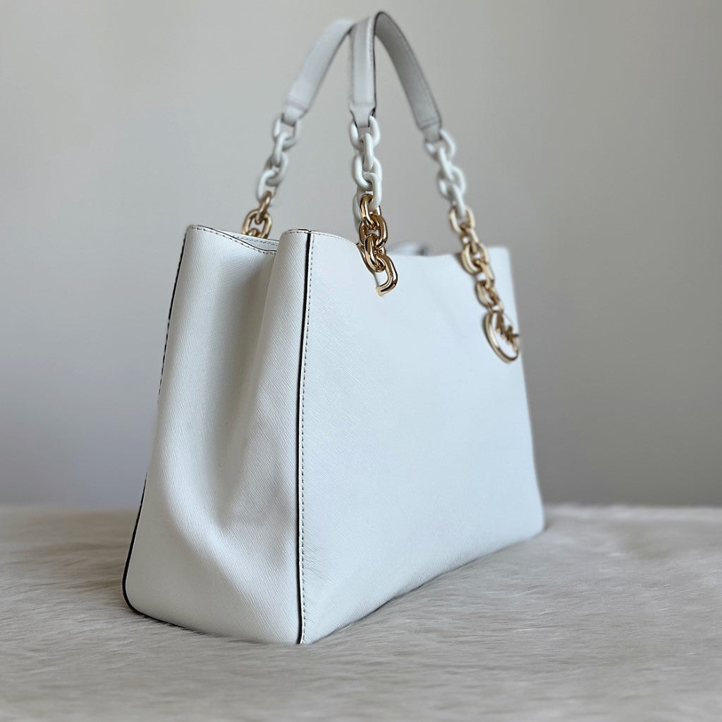 Michael Kors White Saffiano Leather Triple Compartment 2 Way Shoulder Bag