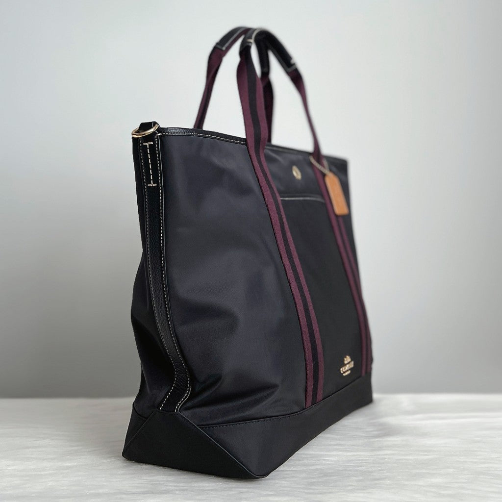 Coach Black Patchwork Stripe Detail Oversized Weekend 2 Way Shoulder Bag Like New