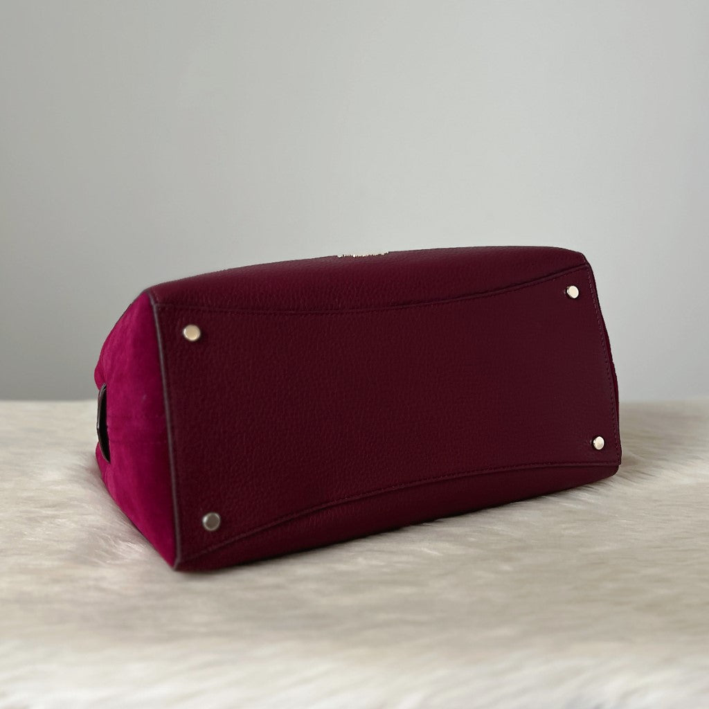 Kate Spade Bordeaux Leather Suede Triple Compartment 2 Way Shoulder Bag Excellent