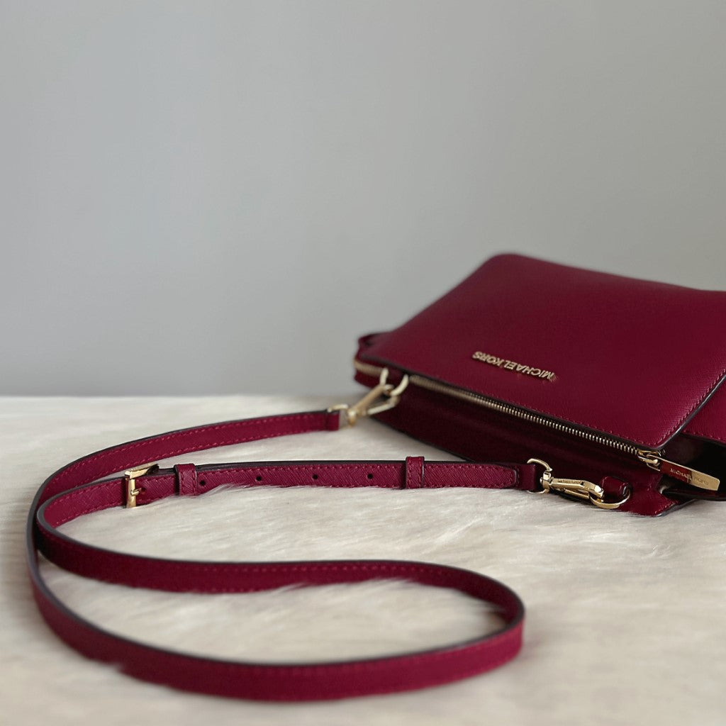 Michael Kors Burgundy Leather Selma Crossbody Shoulder Bag Excellent