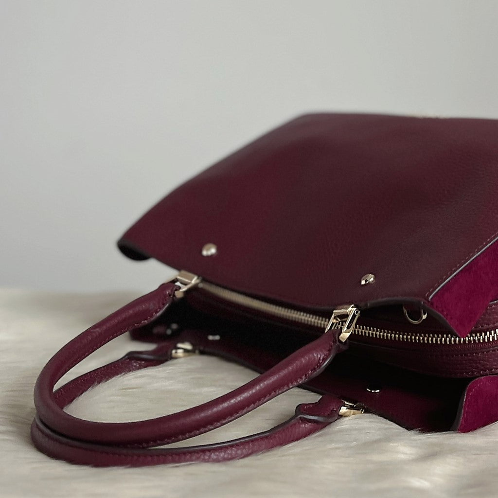 Kate Spade Bordeaux Leather Suede Triple Compartment 2 Way Shoulder Bag Excellent