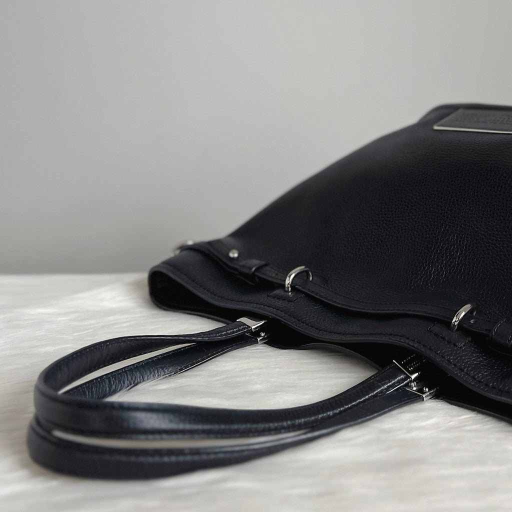 Marc Jacobs Black Leather Front Logo Carryall Shoulder Bag
