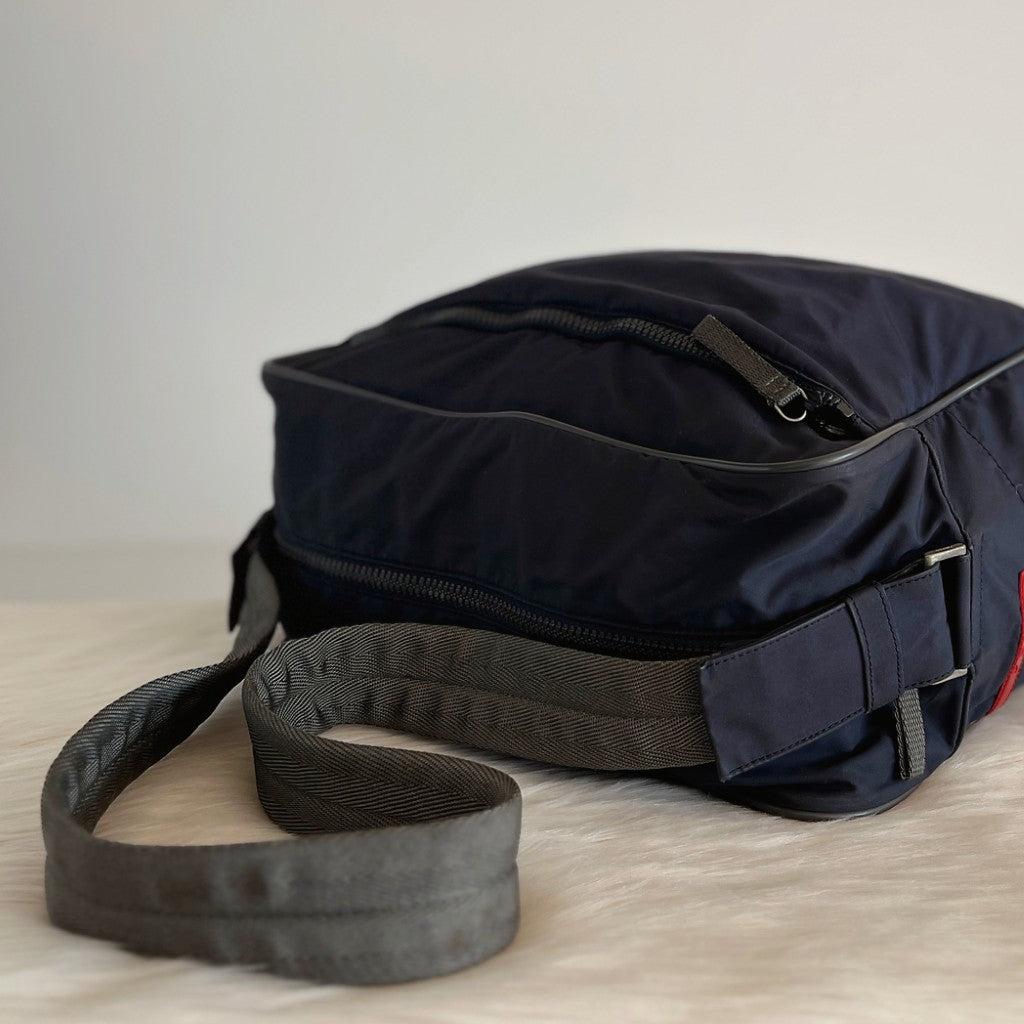 Prada Navy Sports Messenger Double Compartment Carryall Shoulder Bag