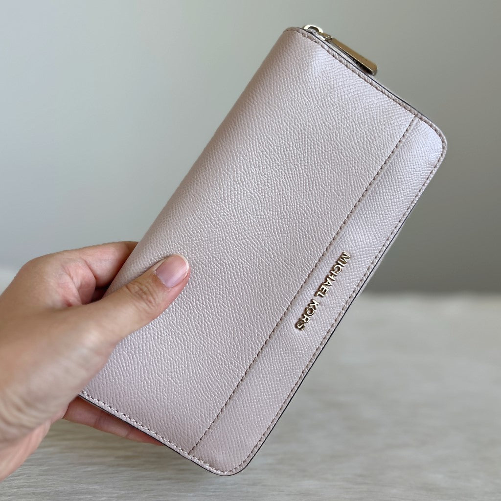 Michael Kors Blush Pink Leather Front Logo Long Wallet