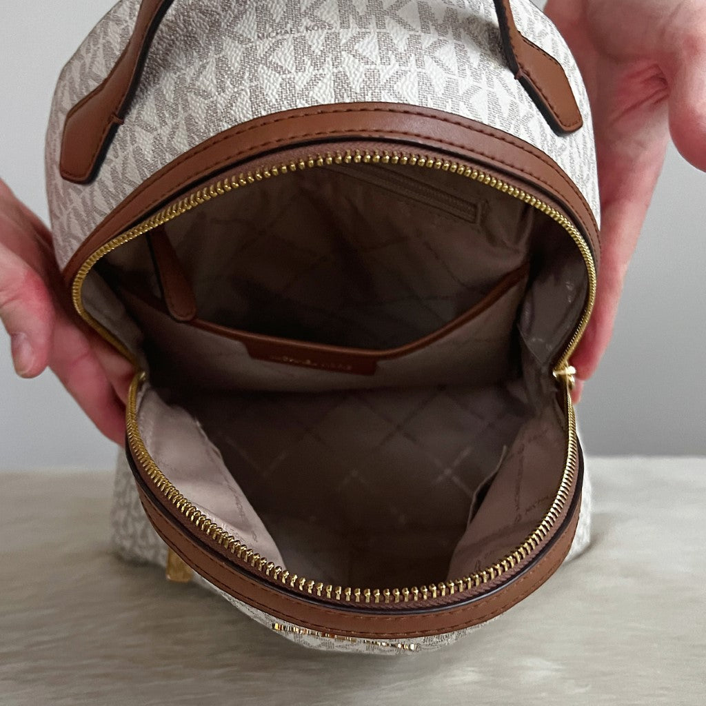 Michael Kors Caramel Leather Monogram Front Logo Backpack Like New