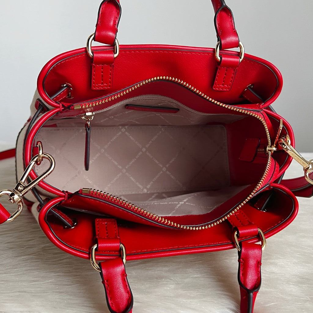 Michael Kors Red Leather Patchwork MK Logo Detail 2 Way Shoulder Bag Like New