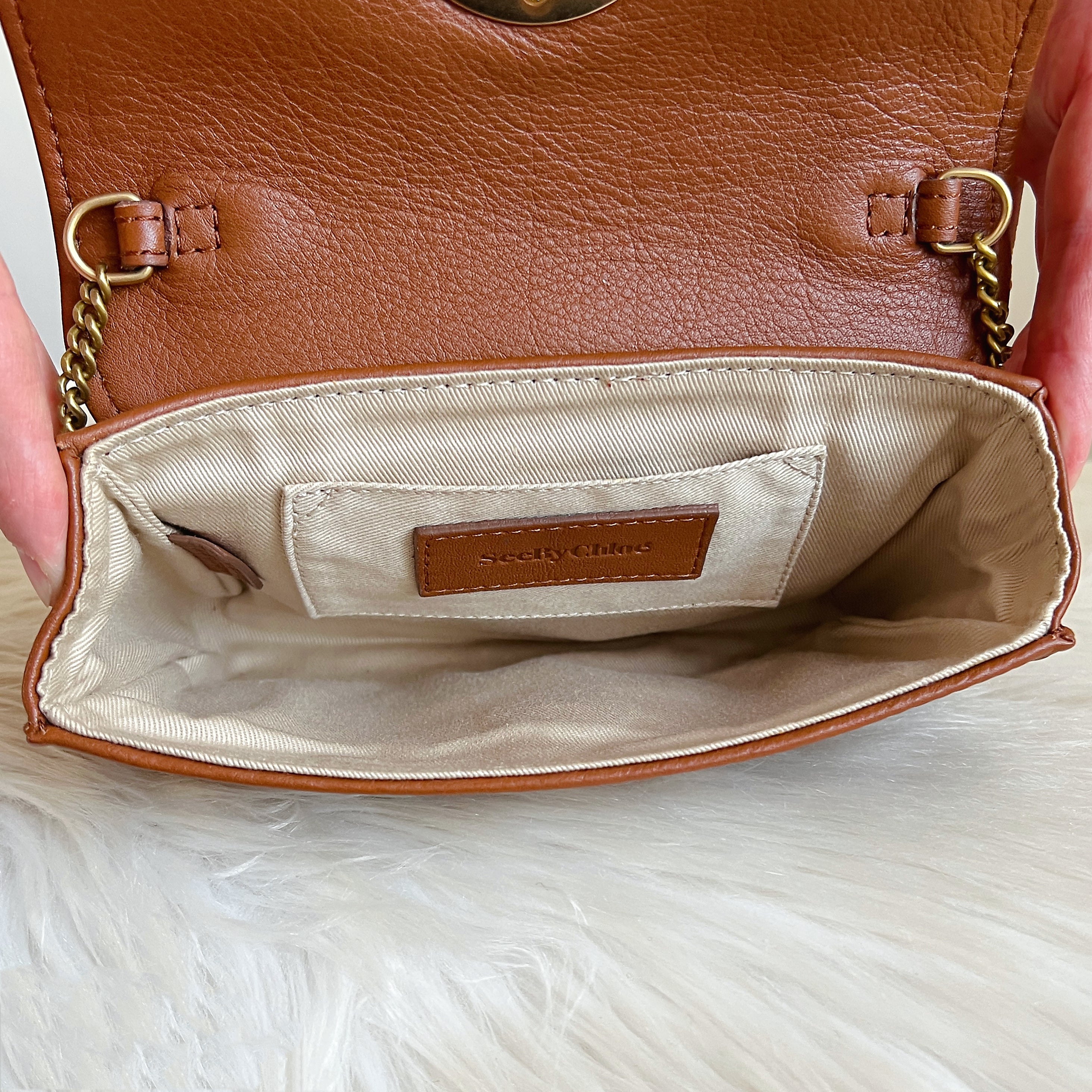 See by Chloe Caramel Leather Front Buckle Detail Crossbody Shoulder Bag