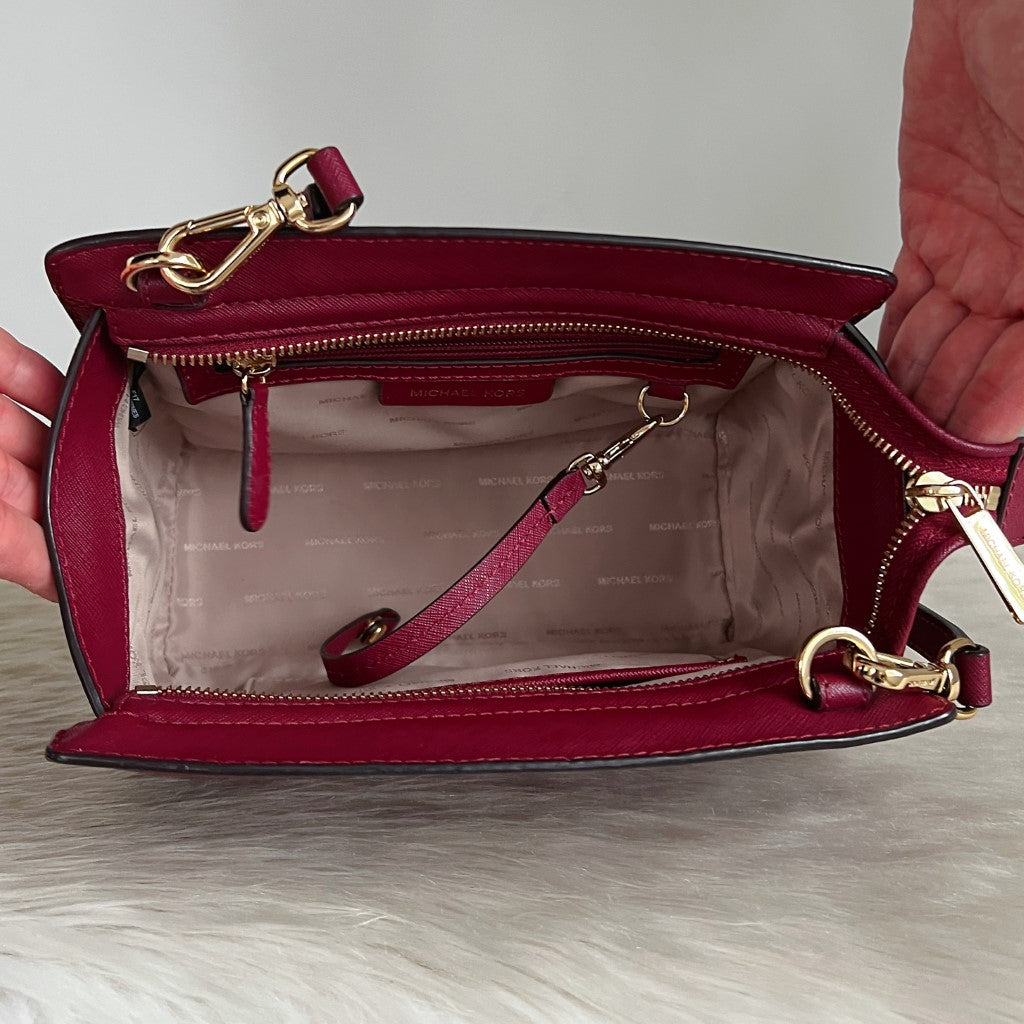 Michael Kors Burgundy Leather Selma Crossbody Shoulder Bag Excellent