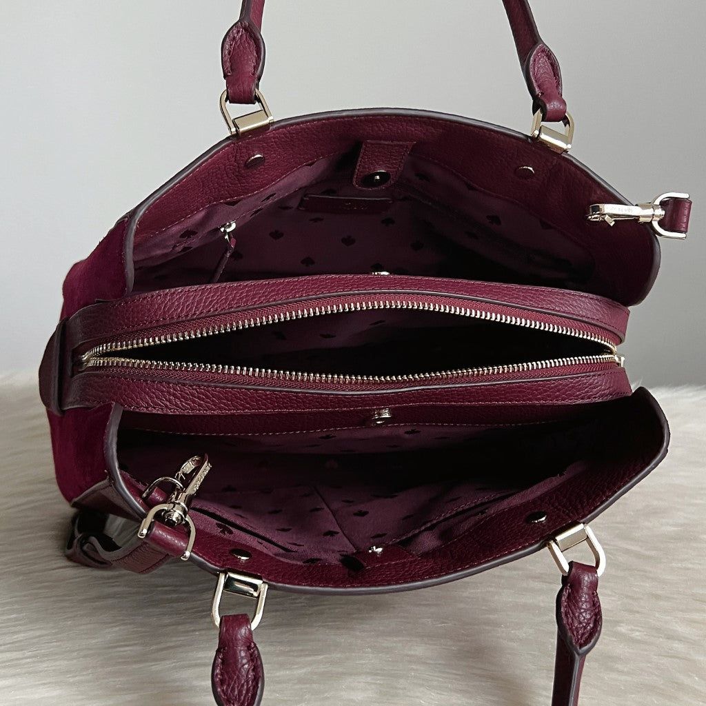 Kate Spade Bordeaux Leather Suede Triple Compartment 2 Way Shoulder Bag Excellent