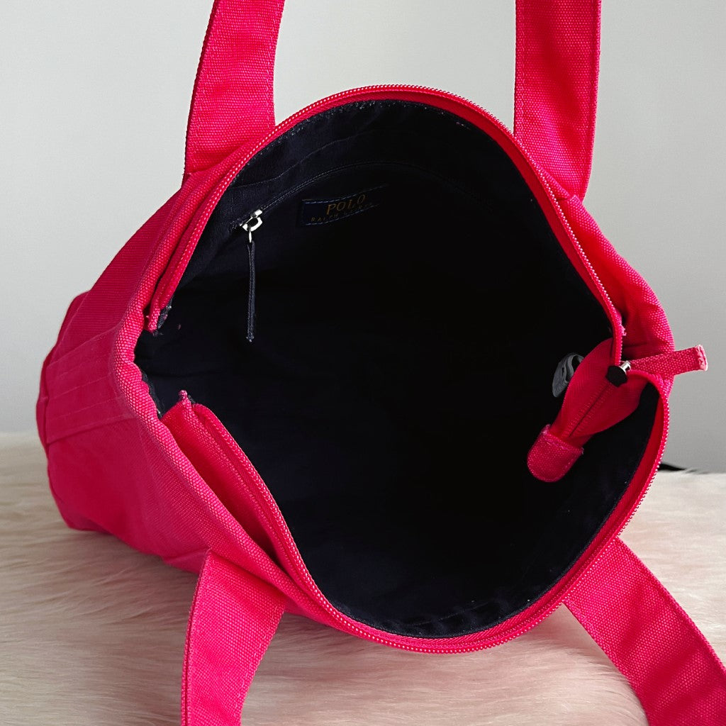 Ralph Lauren Fuchsia Canvas Signature Logo Shoulder Bag