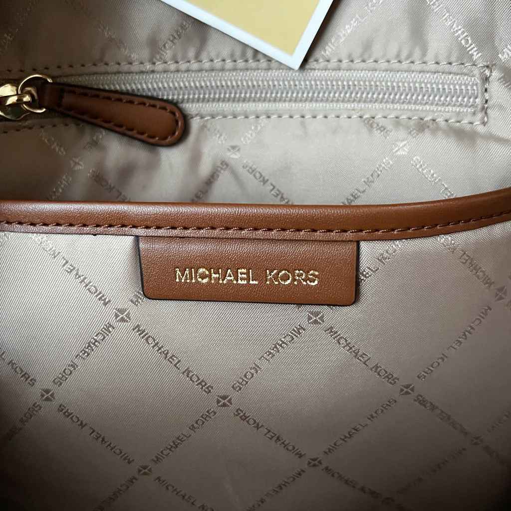 Michael Kors Caramel Leather Monogram Front Logo Backpack Like New