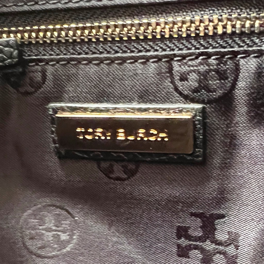 Tory Burch Black Leather Front Logo Tassel Charm 2 Way Shoulder Bag Like New
