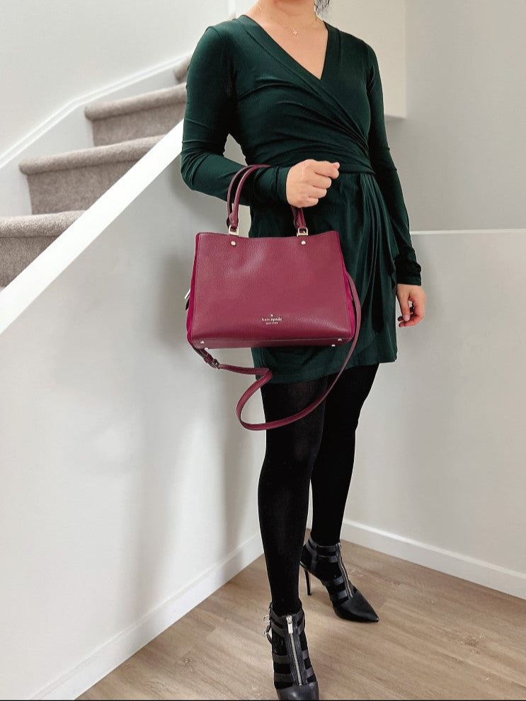 Kate Spade Bordeaux Leather Suede Triple Compartment 2 Way Shoulder Bag Excellent