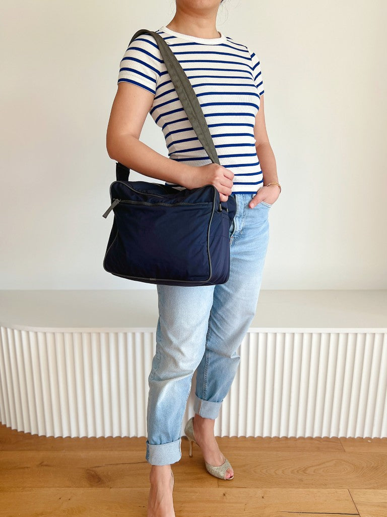 Prada Navy Sports Messenger Double Compartment Carryall Shoulder Bag