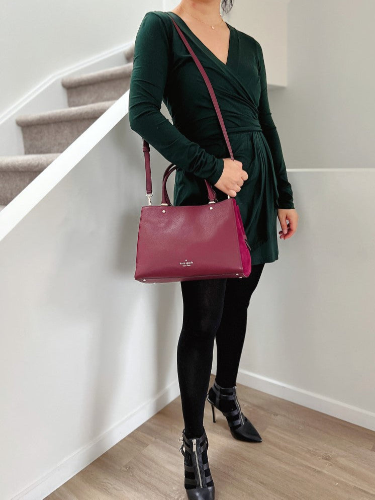 Kate Spade Bordeaux Leather Suede Triple Compartment 2 Way Shoulder Bag Excellent