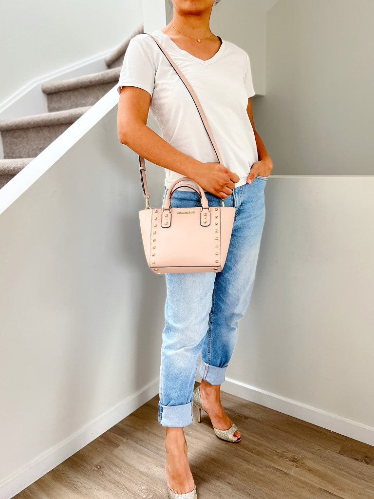 Michael Kors Pink Saffiano Leather Studded 2 Way Shoulder Bag Excellent