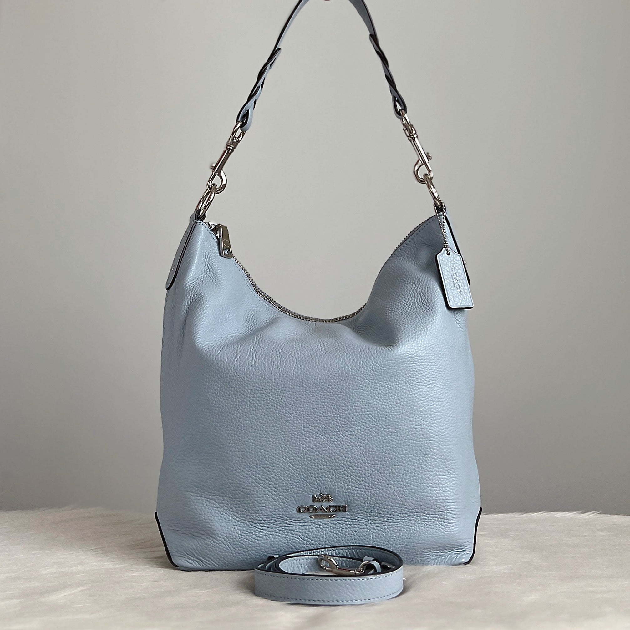 Coach Light Blue Leather Slouchy 2 Way Shoulder Bag Excellent