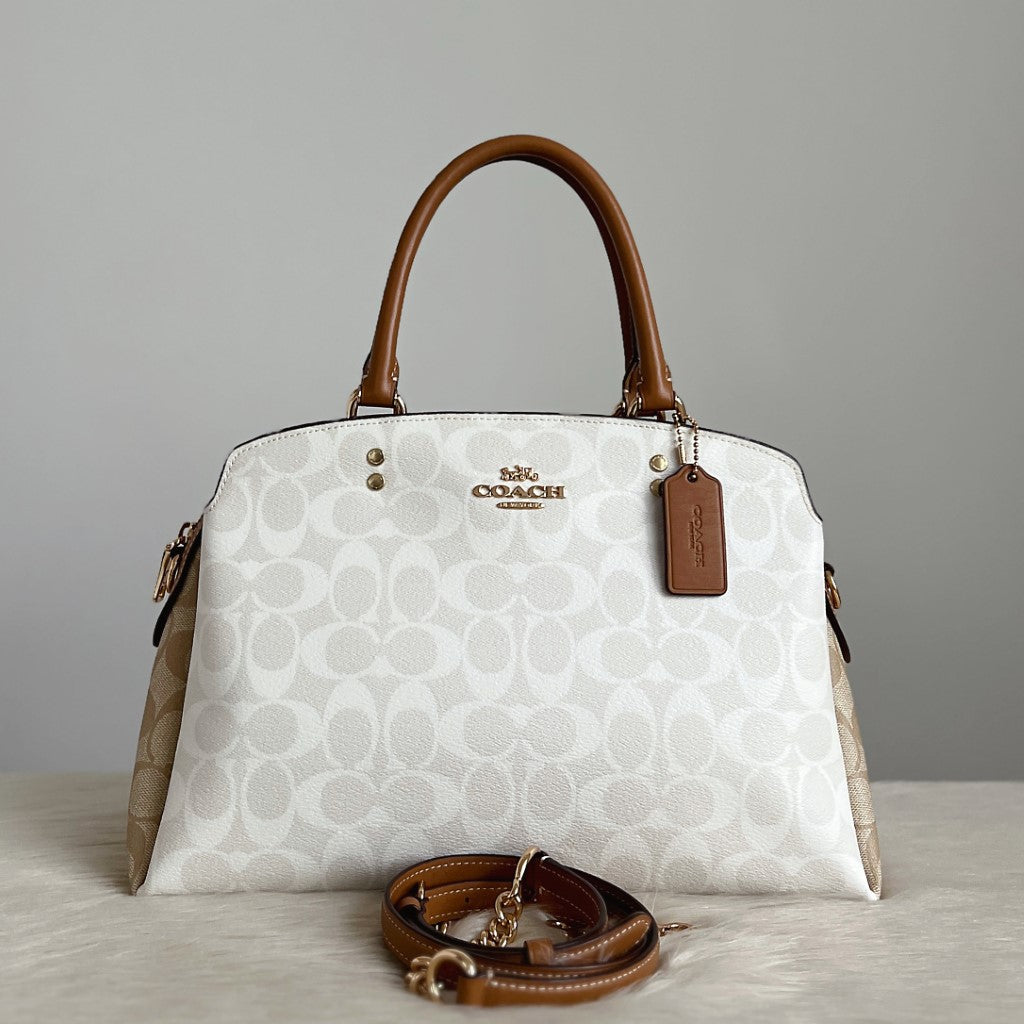 Coach Caramel Leather Monogram Triple Compartment 2 Way Shoulder Bag Like New
