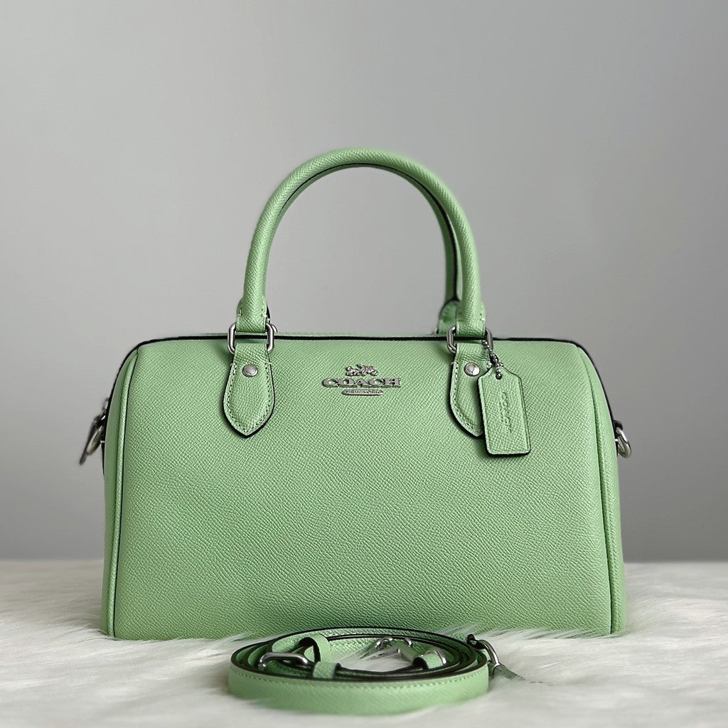 Coach Mint Leather Front Logo Boston 2 Way Shoulder Bag Like New