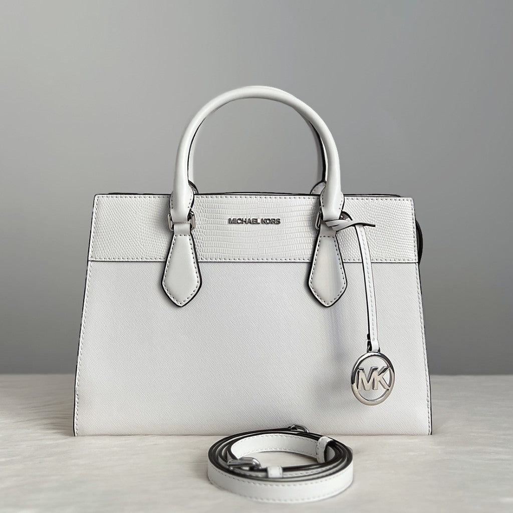 Michael Kors White Leather Triple Compartment 2 Way Shoulder Bag Like New