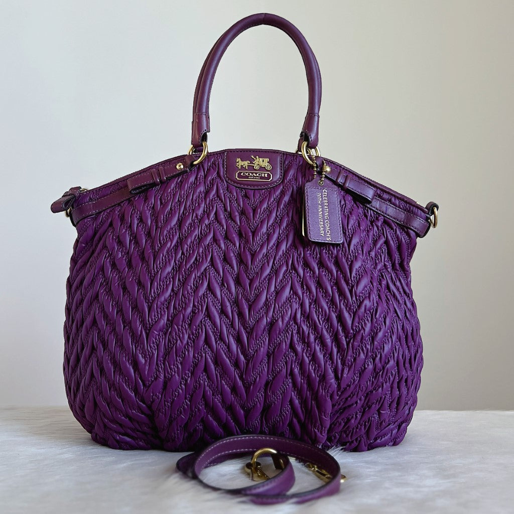 Coach Purple Leather Quilted Anniversary 2 Way Shoulder Bag