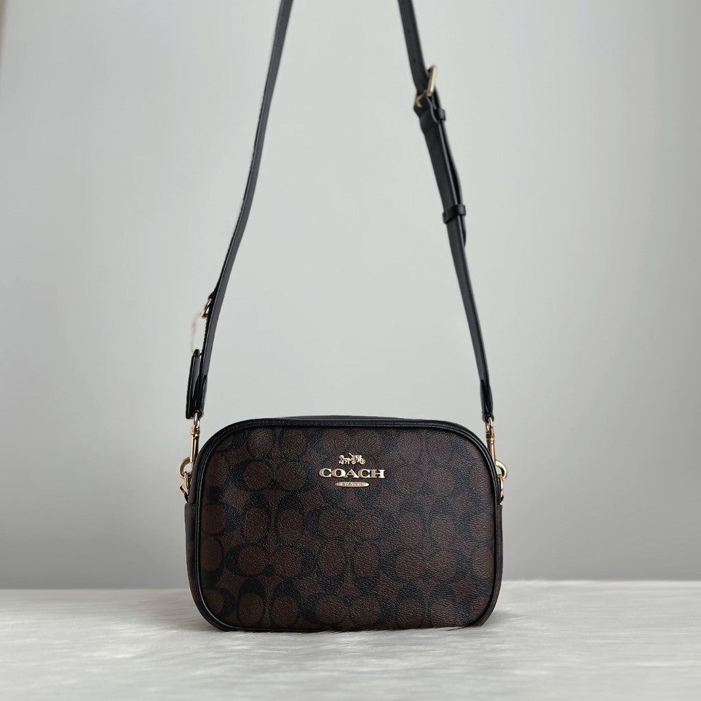Coach Black Leather Monogram Double Compartment Crossbody Shoulder Bag Like New