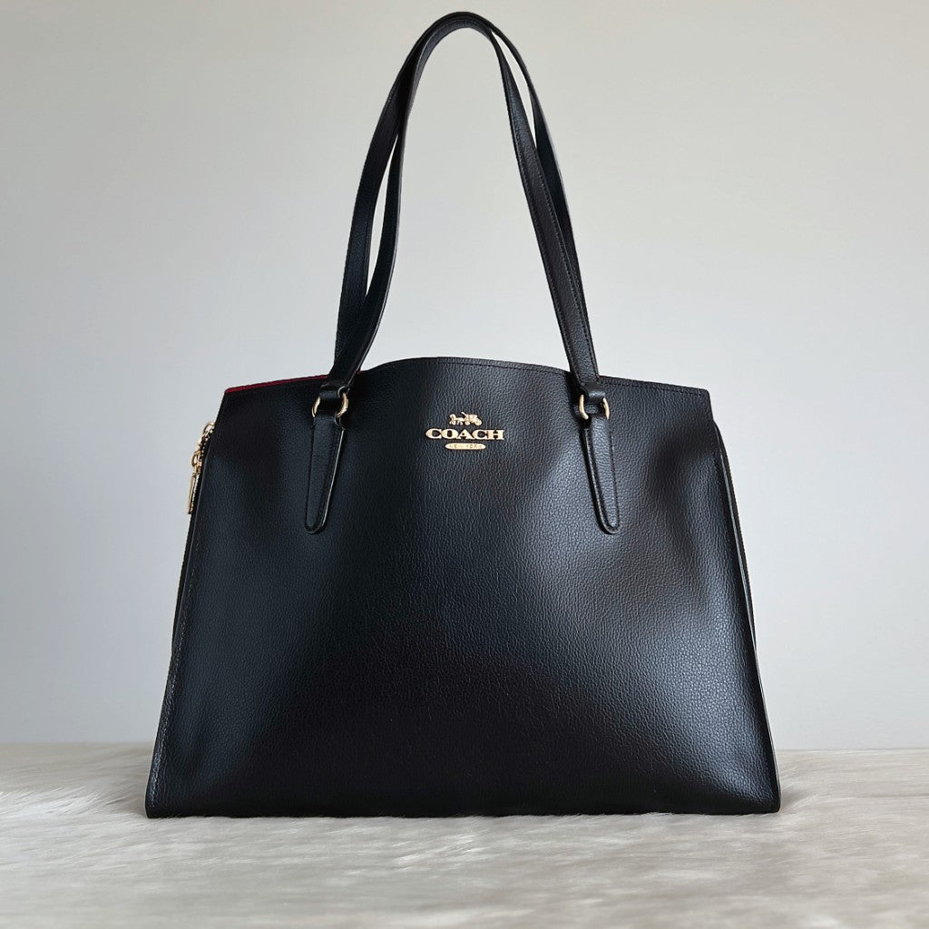 Coach Black Leather Triple Compartment Career Shoulder Bag Like New