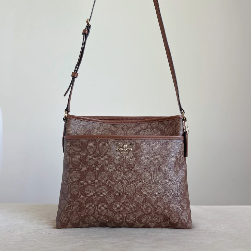 Coach Caramel Leather Monogram Front Logo Crossbody Shoulder Bag