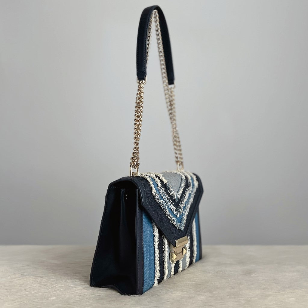 Michael Kors Navy Leather Denim Patchwork 3 Way Shoulder Bag Like New