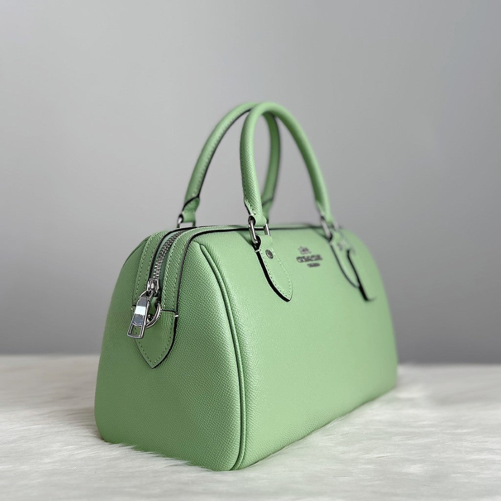 Coach Mint Leather Front Logo Boston 2 Way Shoulder Bag Like New