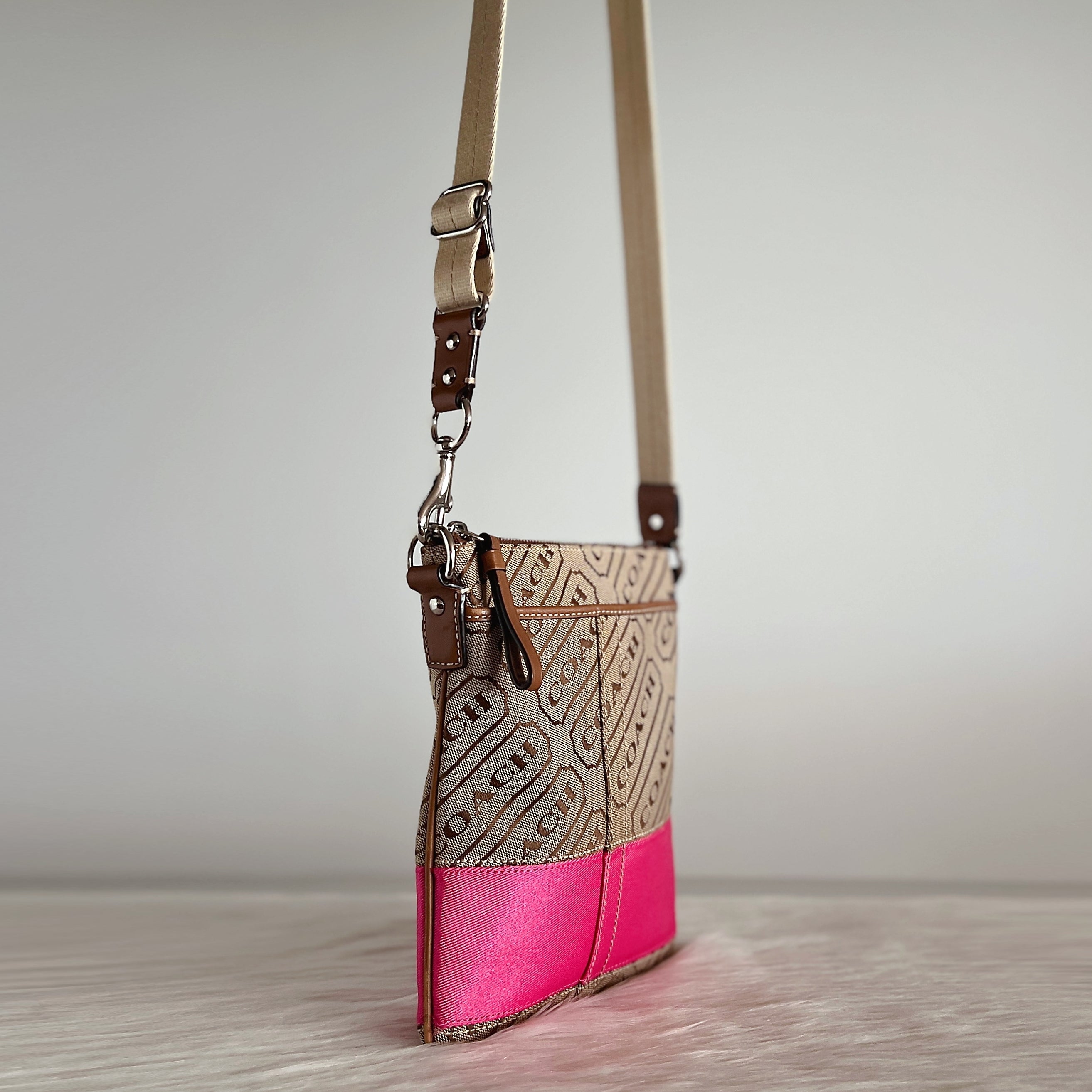Coach Fushia Block Monogram Small Crossbody Shoulder Bag Like New