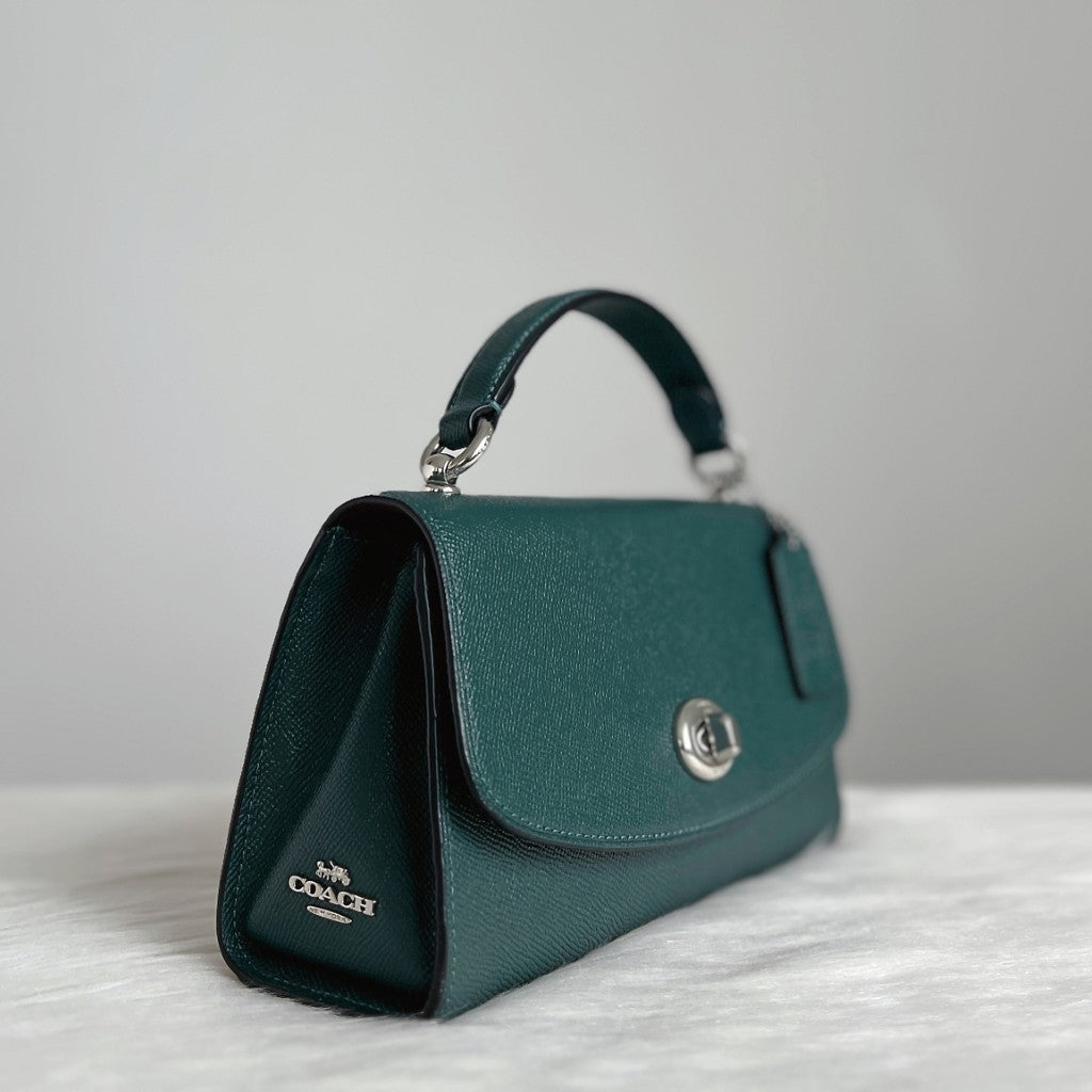Coach Dark Green Leather Turn Lock 2 Way Shoulder Bag Like New