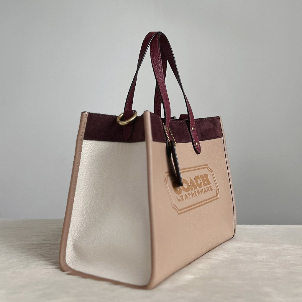 Coach Tri-Tone Leather Suede Patchwork Book Tote 2 Way Shoulder Bag Excellent