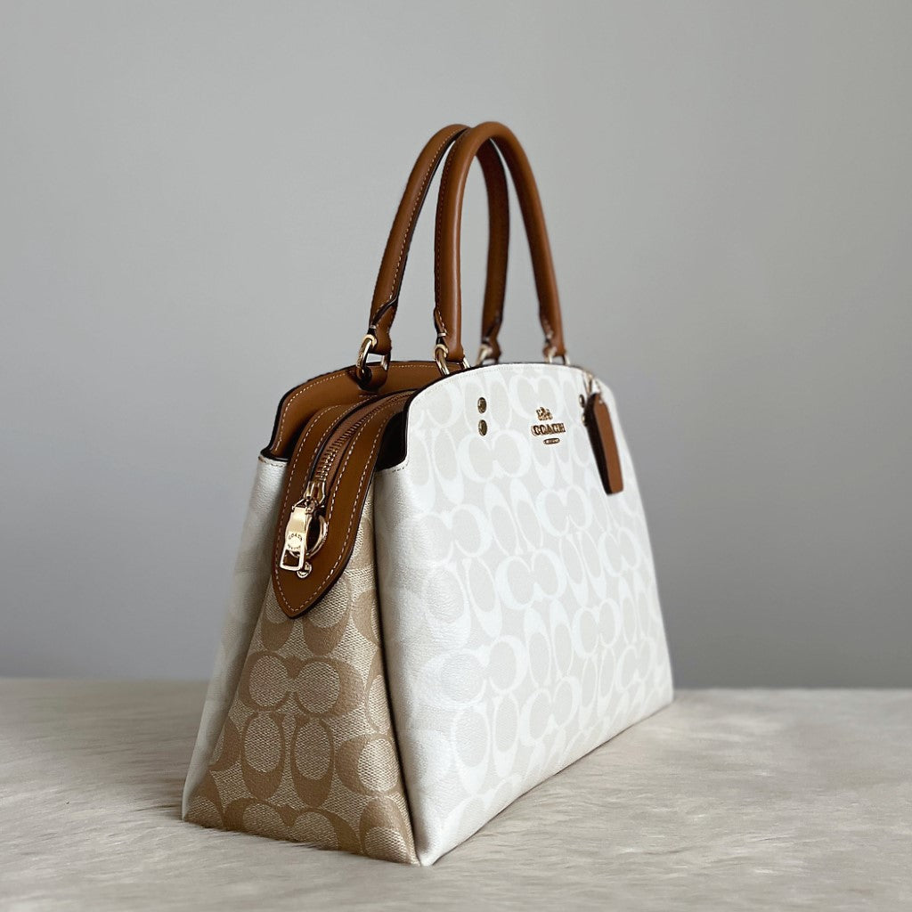 Coach Caramel Leather Monogram Triple Compartment 2 Way Shoulder Bag Like New