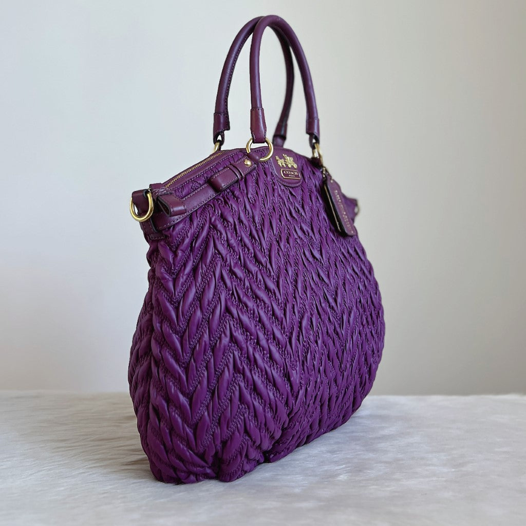 Coach Purple Leather Quilted Anniversary 2 Way Shoulder Bag