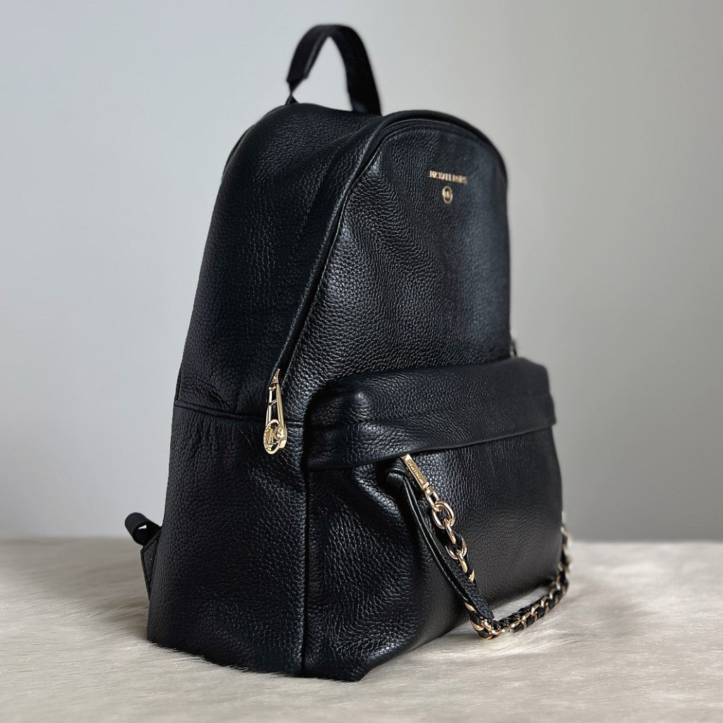 Michael Kors Black Leather Chain Detail Backpack Like New