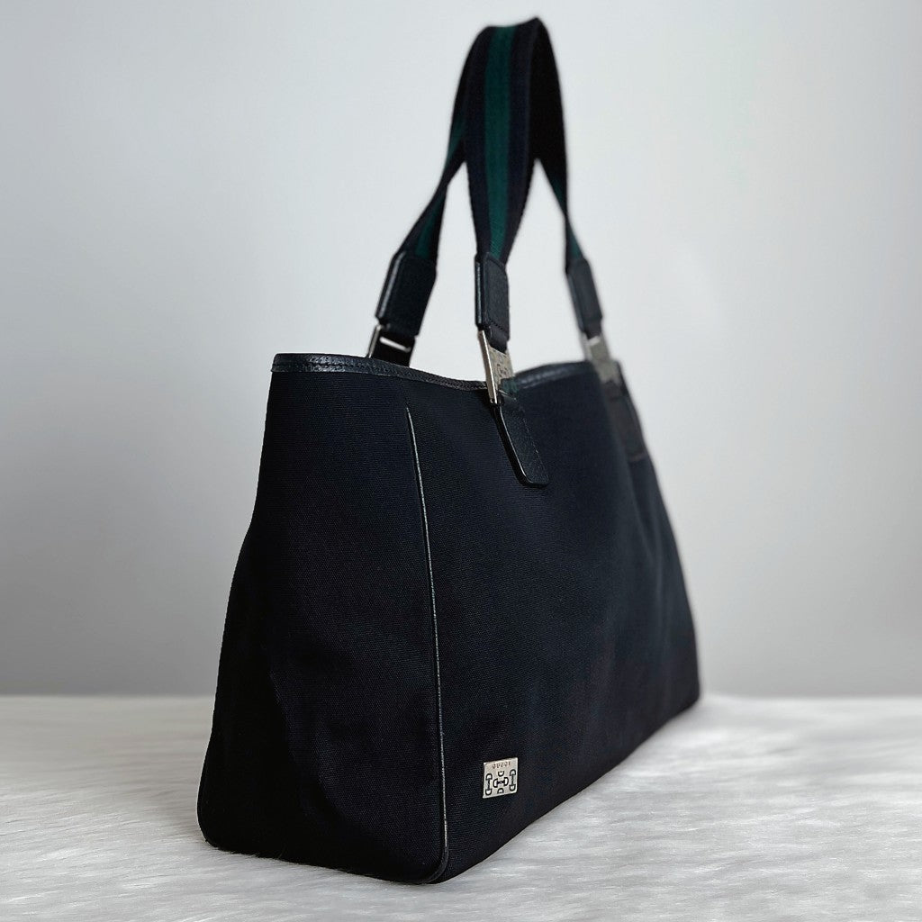 Gucci Black Canvas Double Strap Detail Carryall Shoulder Bag