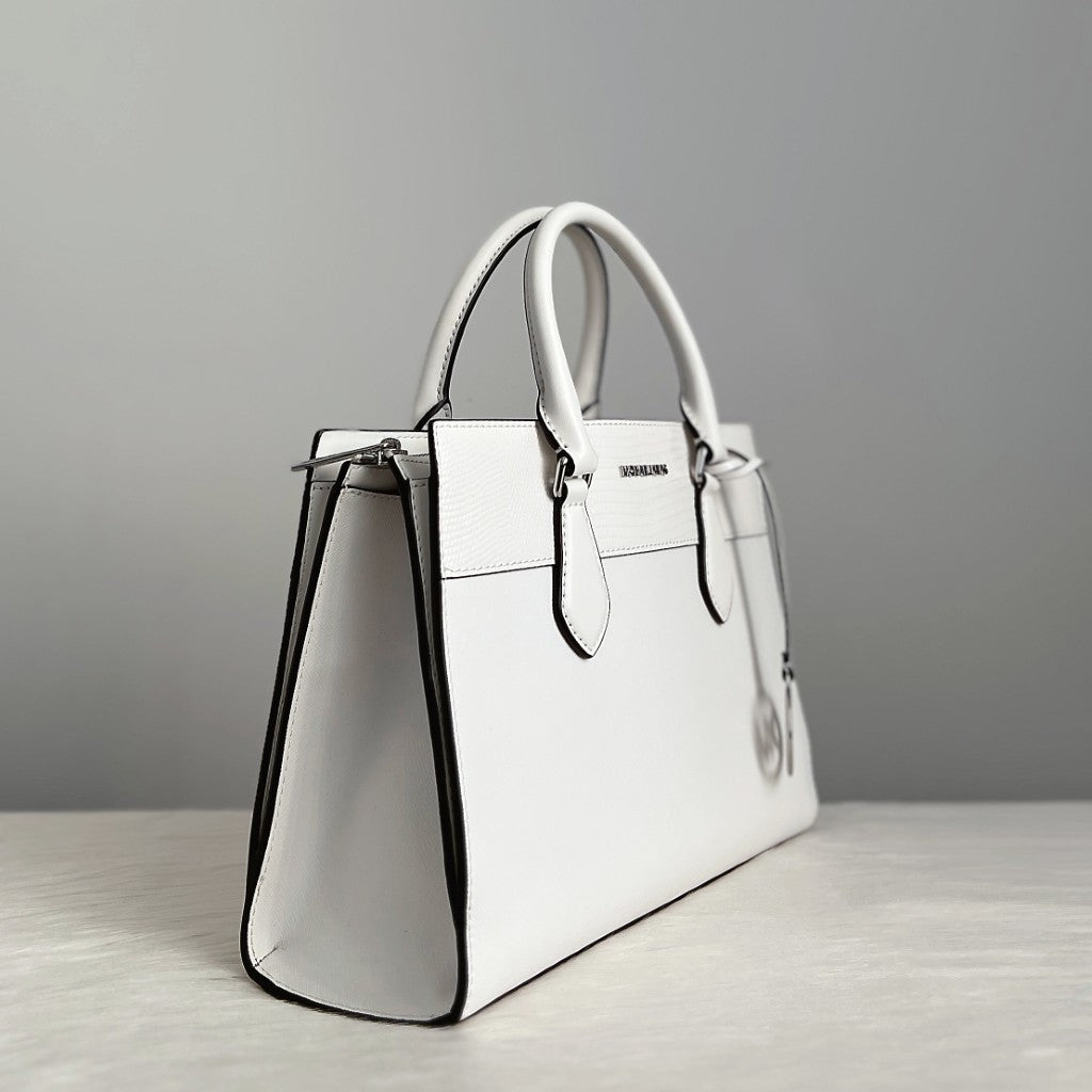 Michael Kors White Leather Triple Compartment 2 Way Shoulder Bag Like New