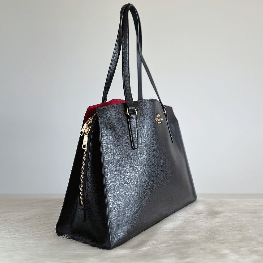 Coach Black Leather Triple Compartment Career Shoulder Bag Like New