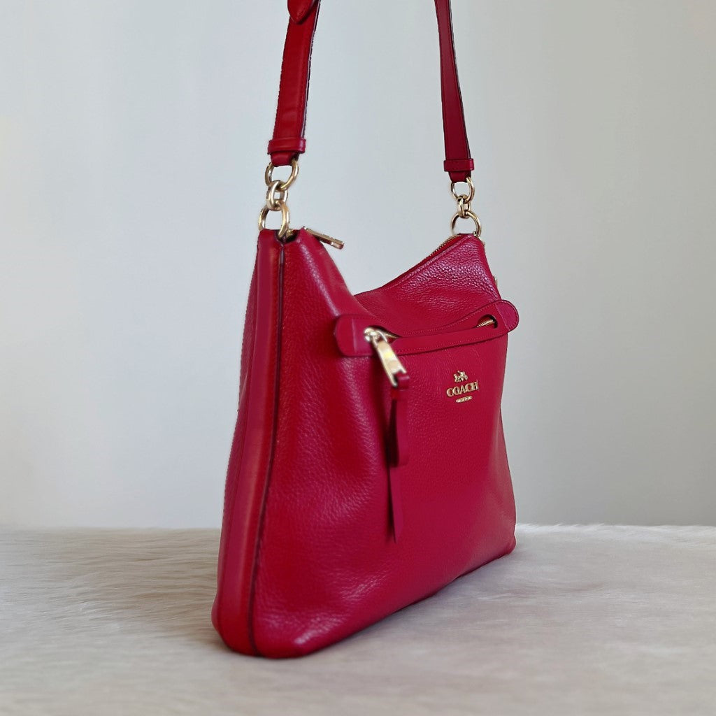 Coach Red Leather Front Detail Crossbody Shoulder Bag Excellent