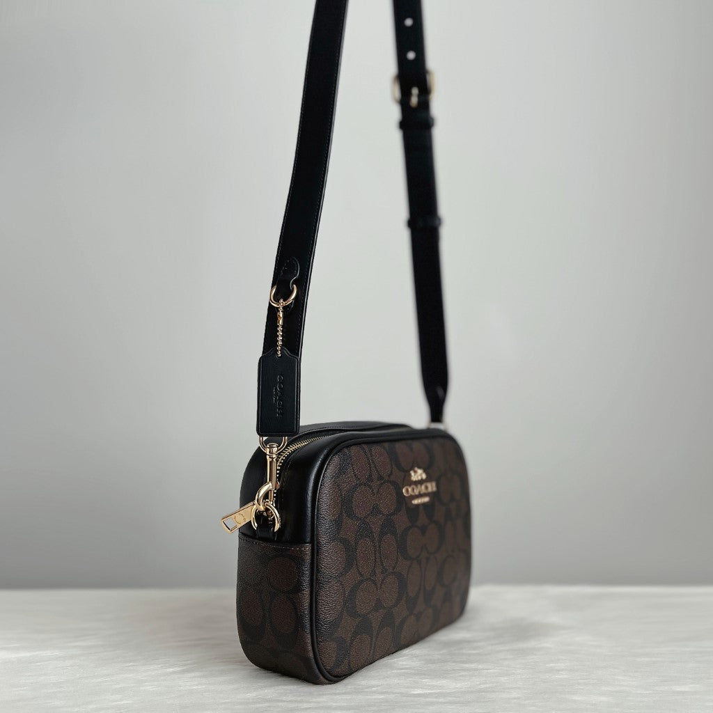 Coach Black Leather Monogram Double Compartment Crossbody Shoulder Bag Like New