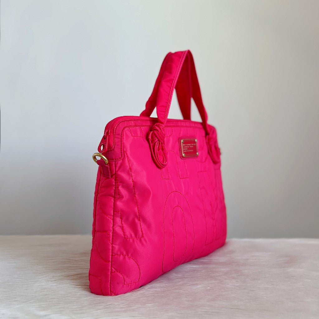 Marc Jacobs Fuchsia Front Logo 2 Way Laptop Shoulder Bag Excellent