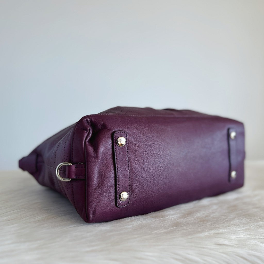 Coach Purple Leather Front Logo Boston 2 Way Shoulder Bag